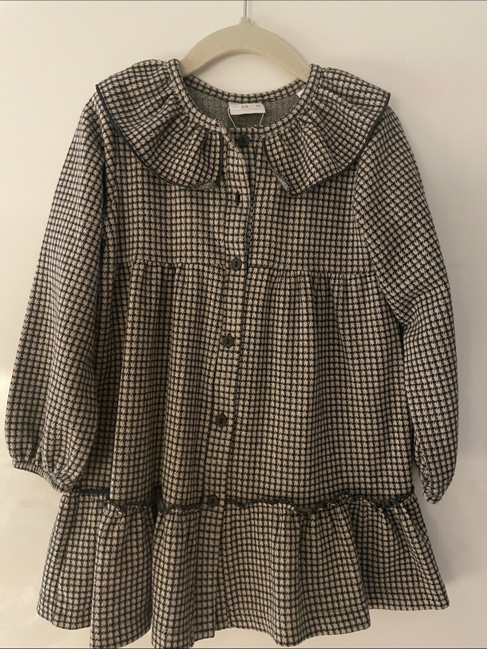 Zara Black and Cream Houndstooth Long Sleeve Dress